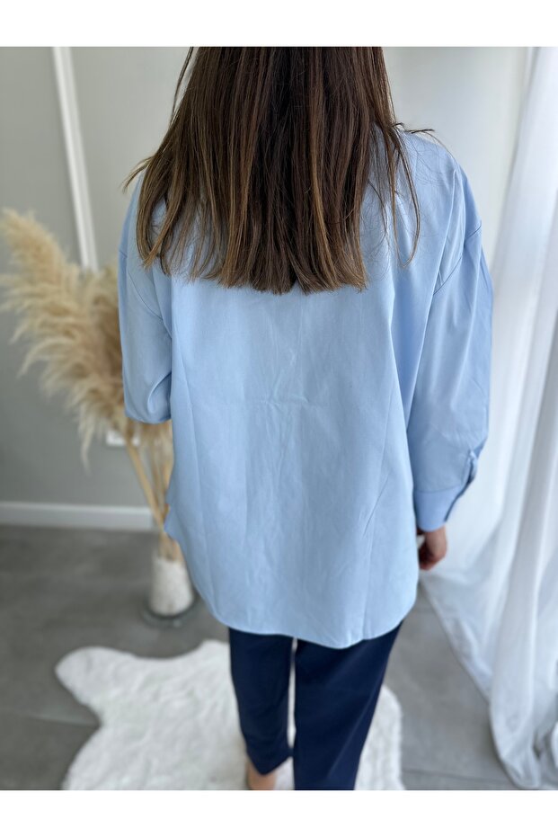 Mavi Oversize Gömlek - 3