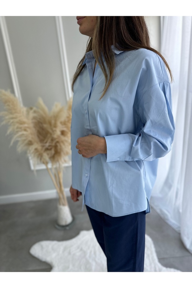 Mavi Oversize Gömlek - 2