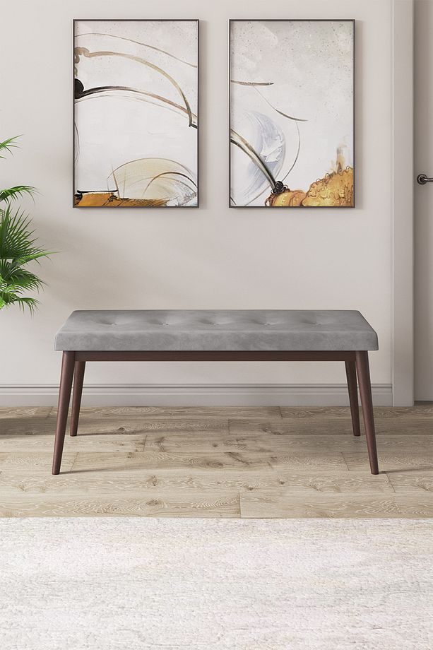 Are Serisi 80x132 Açılabilir Mdf Barok Ahşap Desen Masa Takımı 4 Gri Sandalye 1 Bench - 7