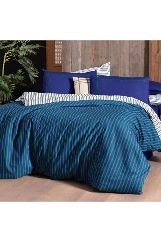 Dalen Double 100% Cotton Double-Sided Duvet Cover Set Navy Blue
