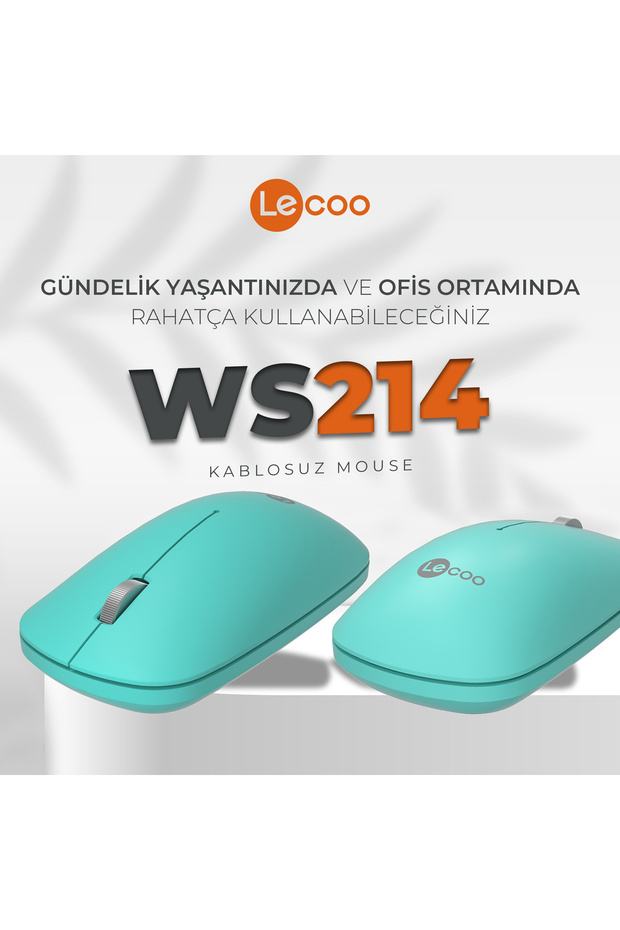 Ws214 Kablosuz 1200dpı 3 Tuşlu Sessiz Dizüstü, Pc, Mac Için, Usb Alıcı Ile Optik Mouse Turkuaz - 5