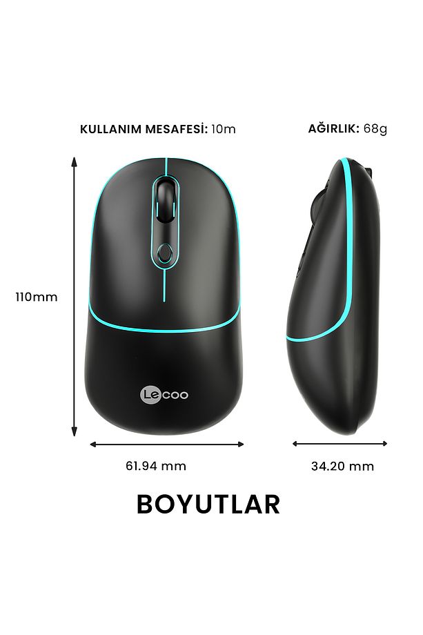 Ws210 Kablosuz 1600dpı 6 Tuşlu Çift Modlu Wifi Bluetooth Şarj Edilebilir Sessiz Optik Mouse Siyah - 5