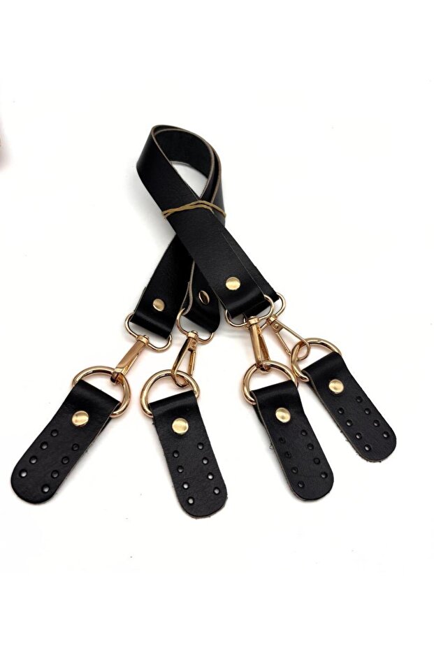 Angel Bag Accessory Real Leather 55 cm Misu Model Double Bag Handle Black Color Light Gold Metal
