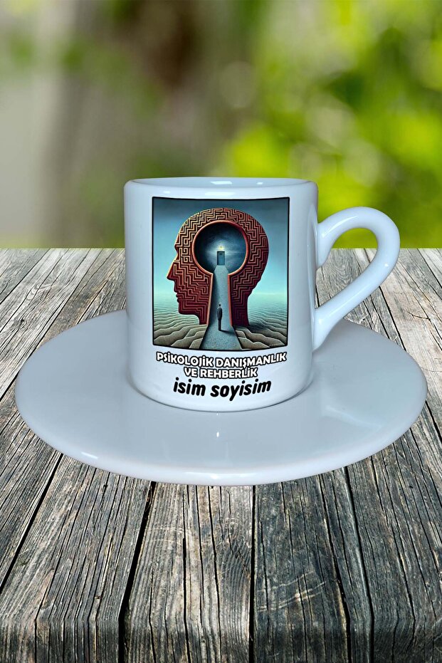 Psychological Counseling and Guidance Profession Printed Turkish Coffee Cup with Saucer Model 1