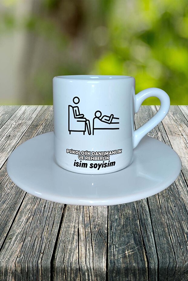 Psychological Counseling and Guidance Profession Printed Turkish Coffee Cup with Saucer Model 7