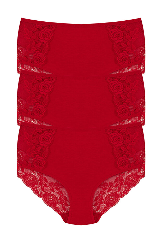Red High Waist Large Size Women's Panties 3-Piece