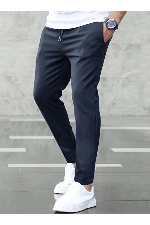 Navy Blue Classic Baggy Comfortable Slim Cut Straight Leg Sweatpants