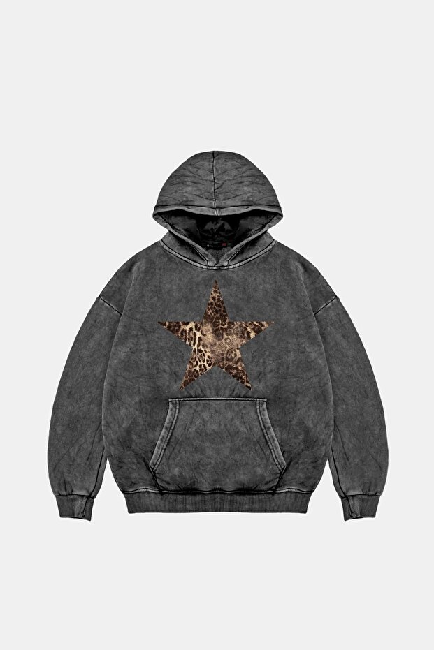 Leopard Starz Printed Oversize Unisex Premium Washable Black Hoodie