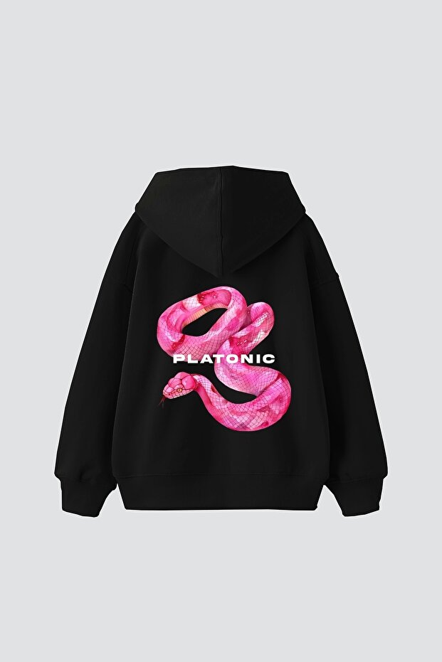 Platonic Printed Oversize Unisex Premium Black Hoodie
