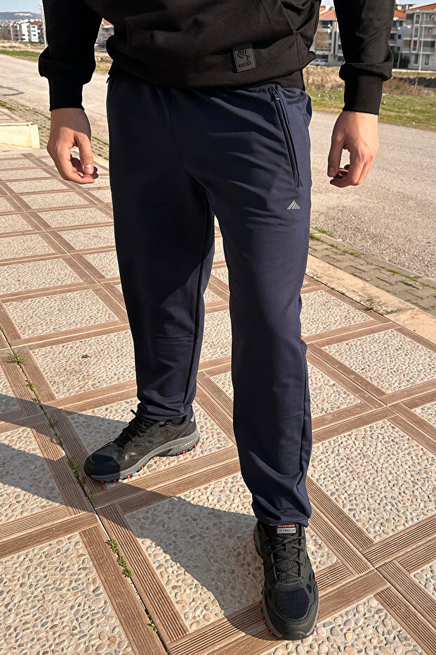 Men's Flat Waist Elastic 3 Pocket Sweatpants 0705 Light Navy Blue