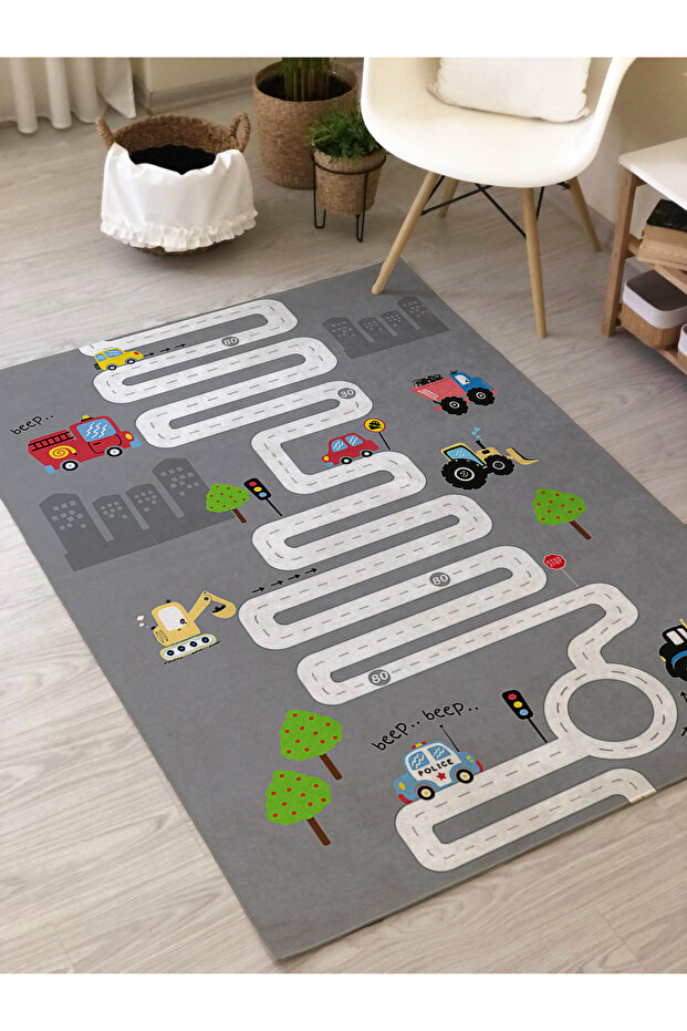 Dijital Baskı Yol Üzerindeki Iş Makineleri Çocuk Halısı - 3