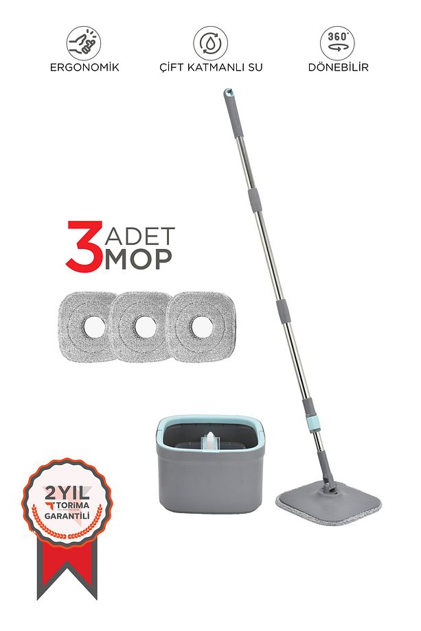 Tmp-02 Temiz Kirli Suyu Ayıran Otomatik Temizlik Seti 3 Mop Bezli Paspas - 1