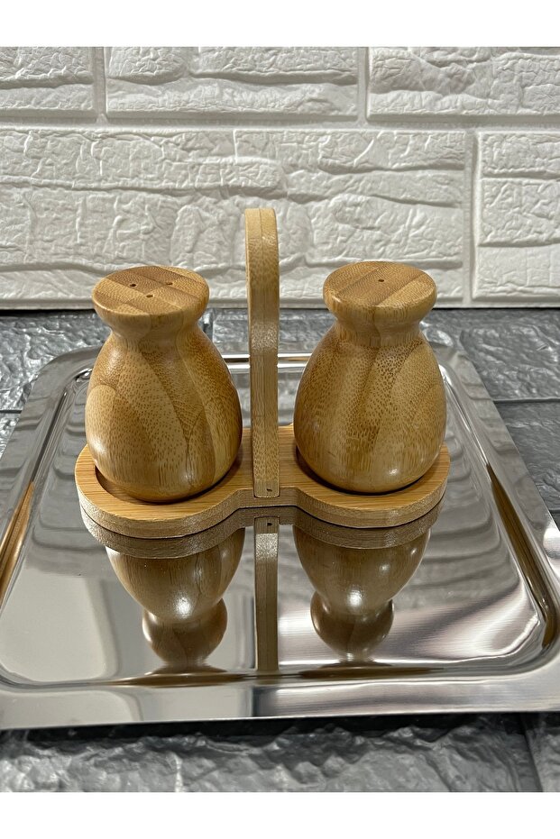 2 Li Bambu Stantlı Tuzluk Biberlik - 3