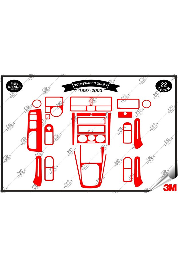 For Volkswagen Golf 4 1997-2003 Glove Box Console Trim Chest Mahogany Finish Set 22 Pieces Red