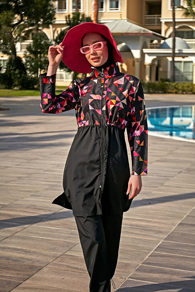 Remsa Parachute Full Coverage Modest Swimsuit R4804 Pink Geometric