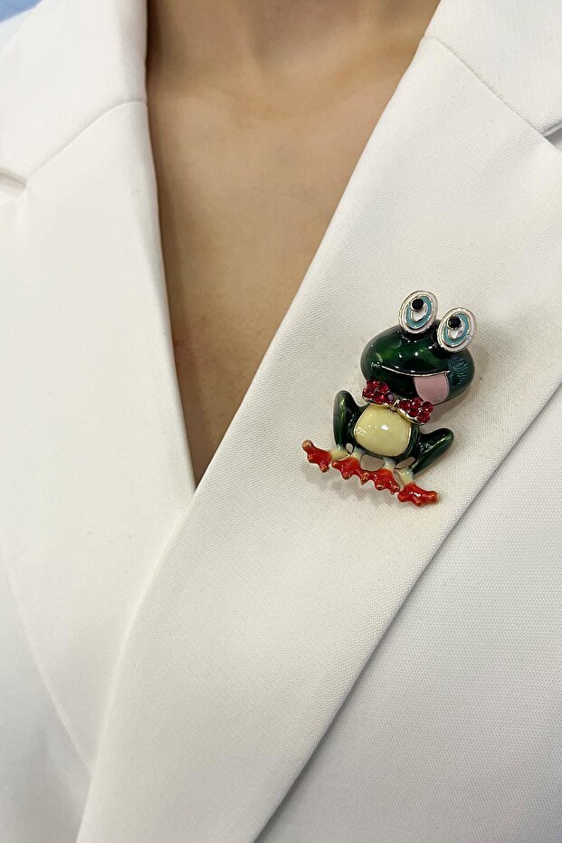 Yeşil Sevimli Kurbağa Broş (4cm) - 1