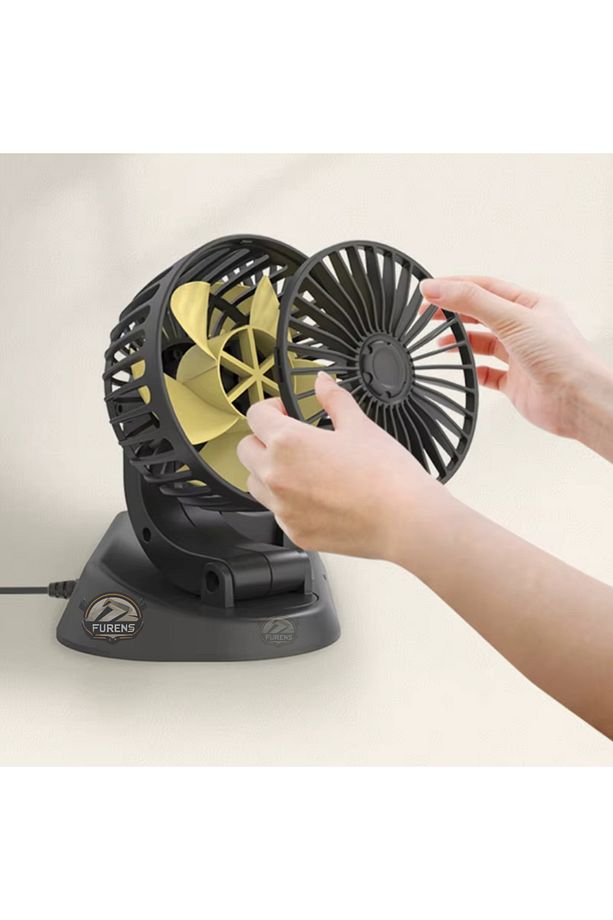 Araç İçi Vantilatör 360° Dönebilen Torpido Üstü Çift Başlıklı Vantilatör 12v Uyumlu Soğutucu Fan - 6