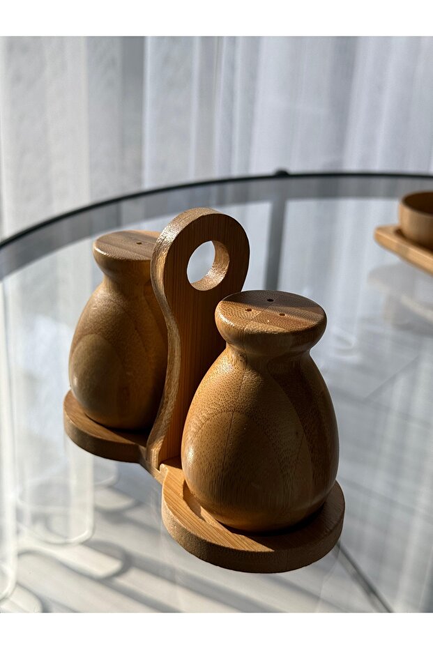 2 Li Bambu Stantlı Tuzluk Biberlik - 2