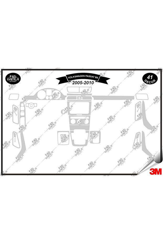 Volkswagen Passat B6 2005-2010 Dashboard Console Trim Chest Mahogany Veneer Set 41 Pieces Silver