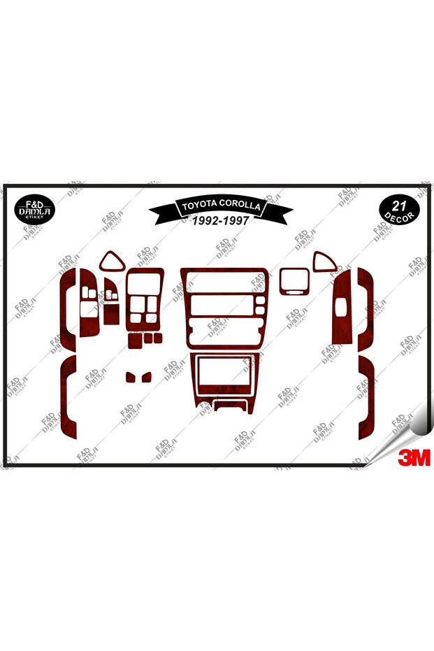 Toyota Corolla Legend Case 1992-1997 Dashboard Console Trim Chest Mahogany Veneer Set 21 Pieces Mahogany