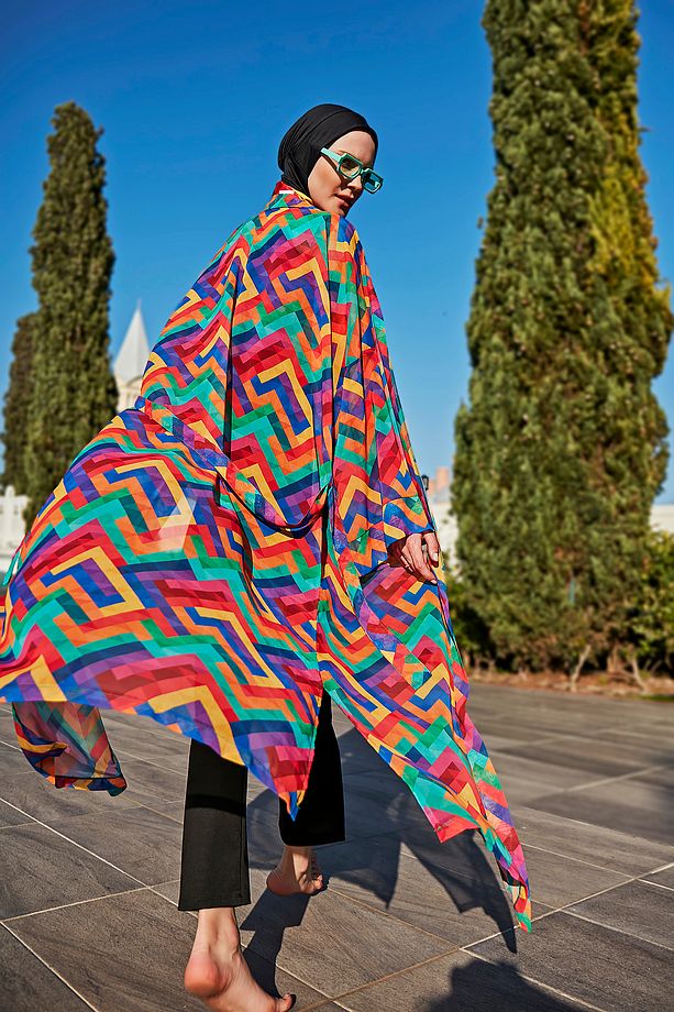 Remsa Tesettür Mayo Üzerine Tek Kaftan Kimono Pareo RP016 Tetris - 1