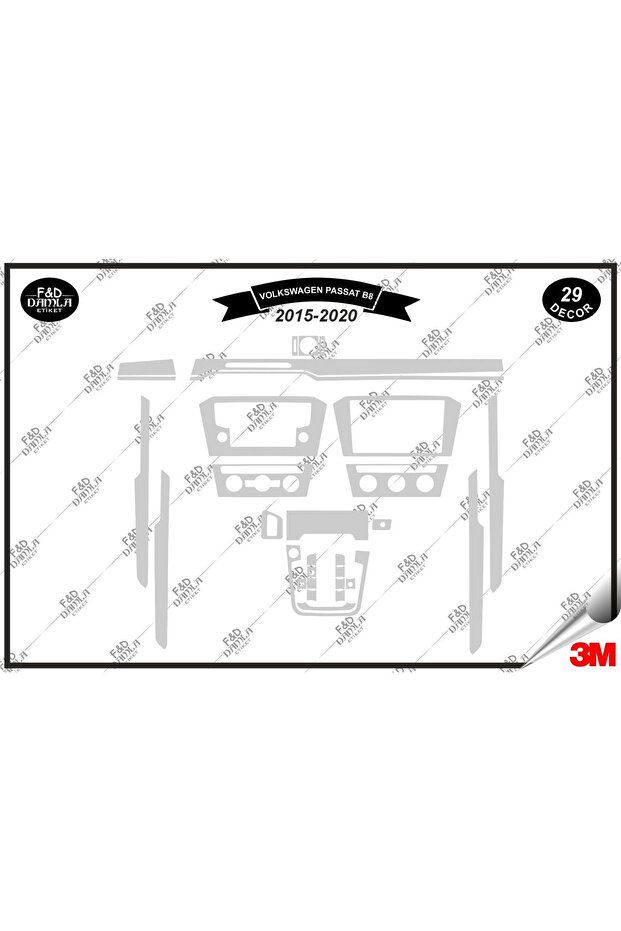 Volkswagen Passat B8 2015-2020 Dashboard Console Trim Chest Mahogany Veneer Set 29 Pieces Silver