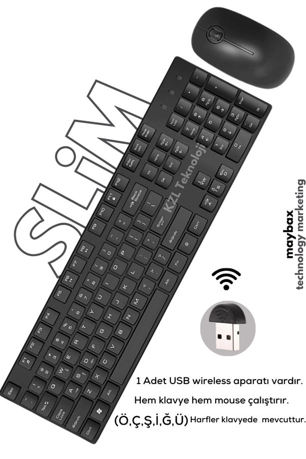 Ultra Slim Tv Pc Mobile Tablet Uyumlu Kablosuz Q Klavye Mouse Set Siyah 2.4 Ghz Wireless Set Numlock - 1
