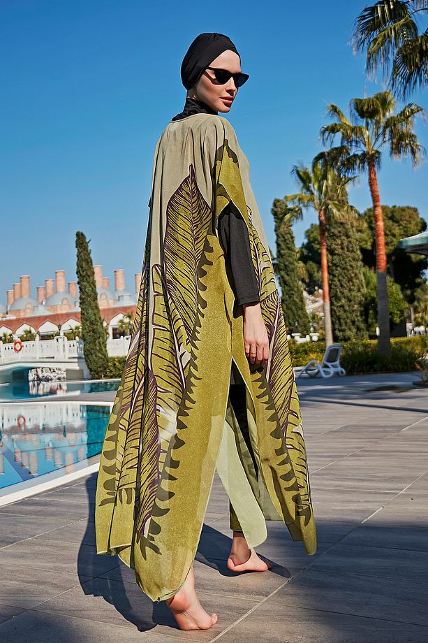 Remsa Tesettür Mayo Üzerine Tasarım Tek Kaftan Pareo RDP001 Dev Yapraklar - 5