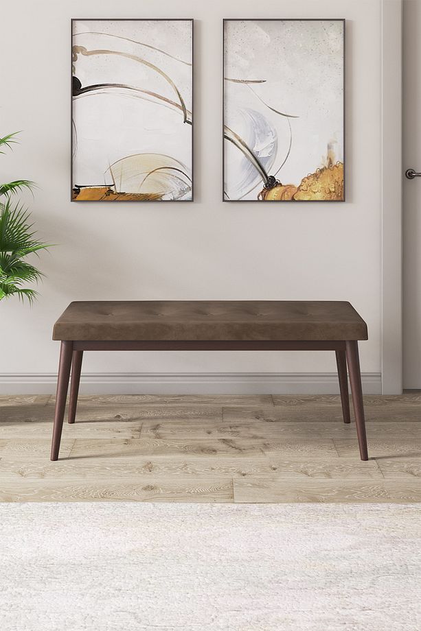 Roz Serisi,80x132 Mdf Açılabilir Barok Ahşap Desen Masa Takımı 4 Kahverengi Sandalye Ve 1 Bench - 6