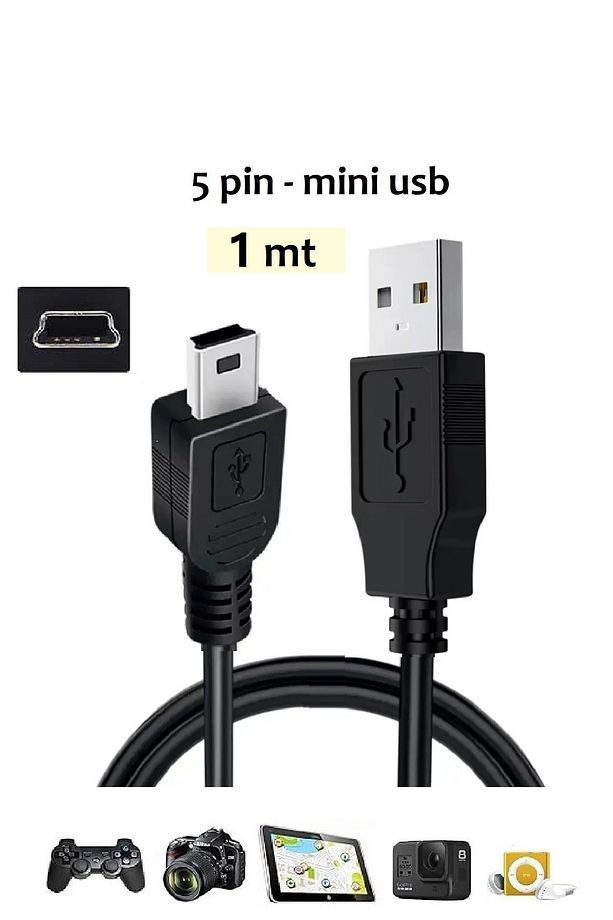 Mini Usb 5 Pin V3 Şarj ve Veri Aktarım Kablosu Usb 2.0 ( 1 Metre ) - 1