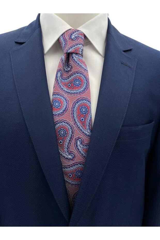 Red Blue Shawl Pattern Tie - 1