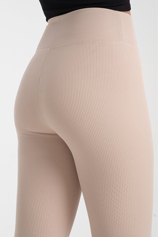 High Waist, Ribbed Leggings, Interlock Waist, Elastic Knitted Sports Leggings