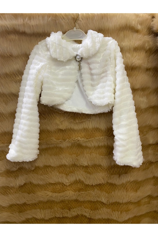 Soft Textured Female Child Bolero Cardigan with Stone Button Detail