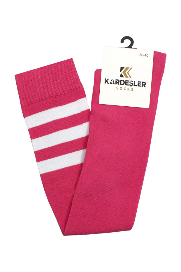 White Striped Pink Over Knee Cotton Socks