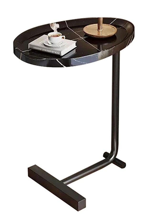 C-Shaped Nordic Coffee Table, 45x30x60cm, Black Metal, Sofa Side/End Table