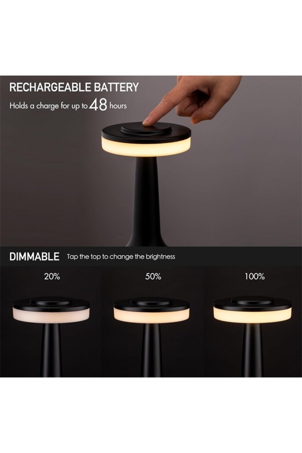 10-Pieces Portable LED Table Lamp with Touch Sensor 1000mAh Thin corner Black - 3