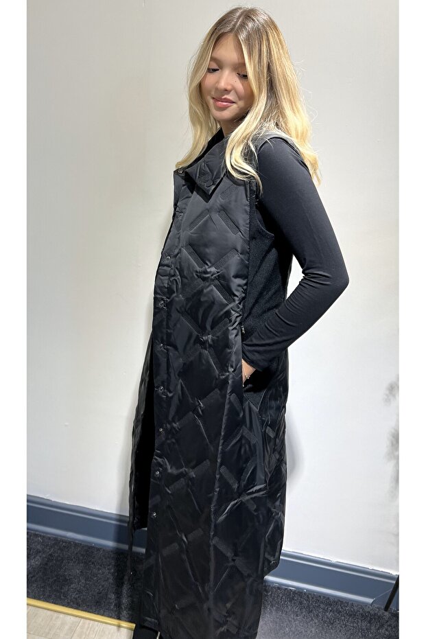 Triko Detaylı Kapitone Yelek - 6