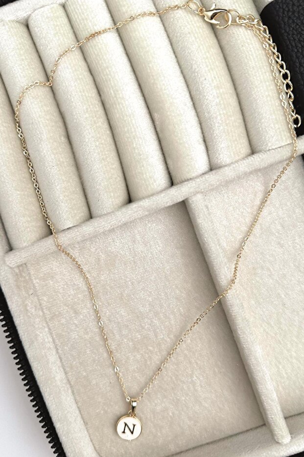 Gold Mineli N Harfi Kolye (45CM) - 2