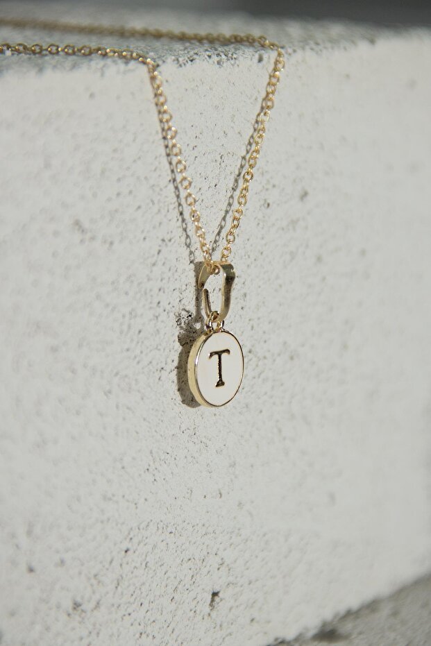 Gold Enamel Letter Necklace