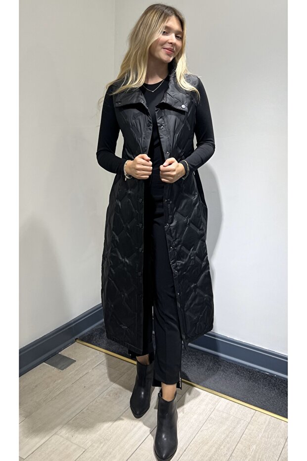 Triko Detaylı Kapitone Yelek - 1