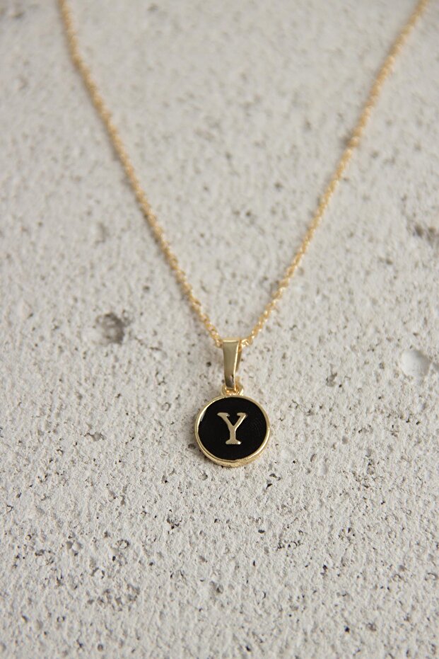 Gold Mineli Harf Kolye - 1