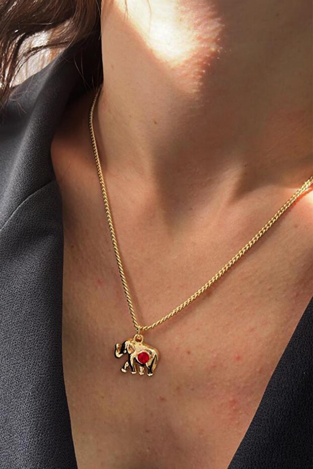 Taşlı Fil Tekli Kolye - 1