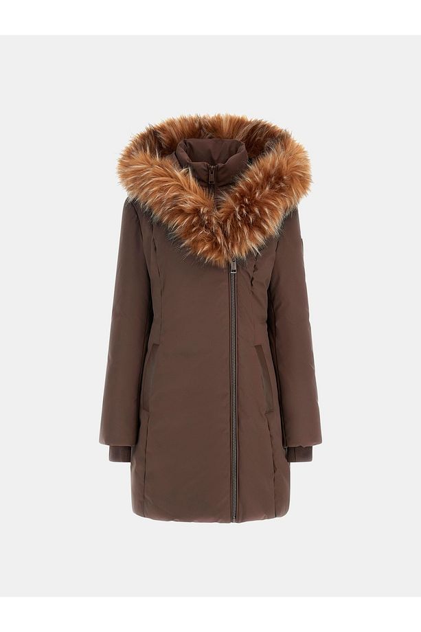 SYLVIE MIDI PUFFA JA KADIN SUNİ KÜRK KAPÜŞONLU ŞİŞME MONT - 6
