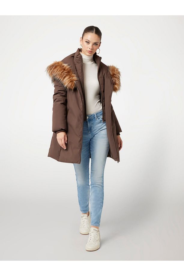 SYLVIE MIDI PUFFA JA KADIN SUNİ KÜRK KAPÜŞONLU ŞİŞME MONT - 2