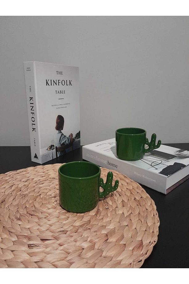 Kaktüs Fincan 110 Ml Tabaksız Türk Kahvesi, Espresso Fincanı Yeşil 2 Adet Hediyelik - 2