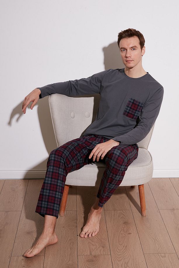 Ekoseli Cepli Beli Lastikli % 100 Pamuk Regular Fit Pijama Takımı Erkek Pijama Takımı 657200 - 1
