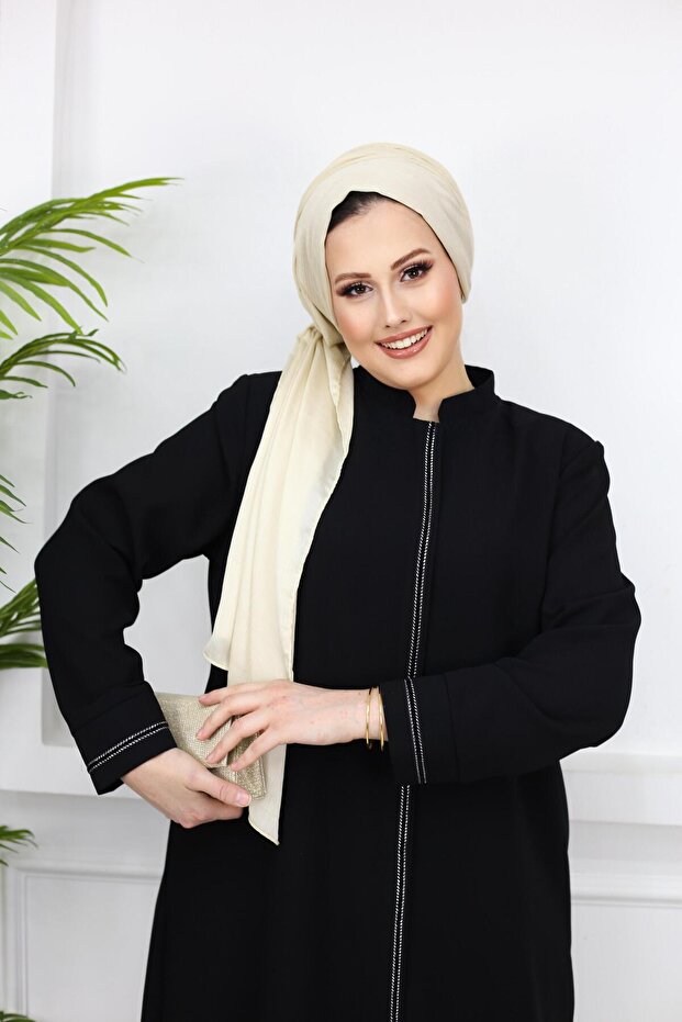 Şerit Detaylı Battal Beden Hüsna Feracce - 3