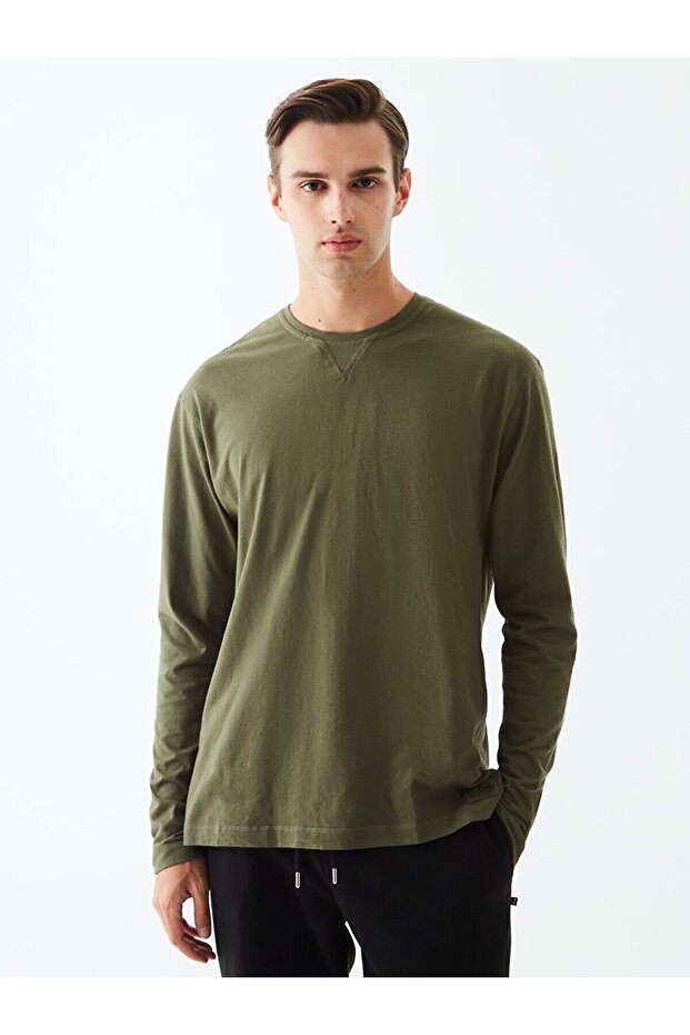 Bisiklet Yaka Basıc Yeşil Sweatshırt - 3