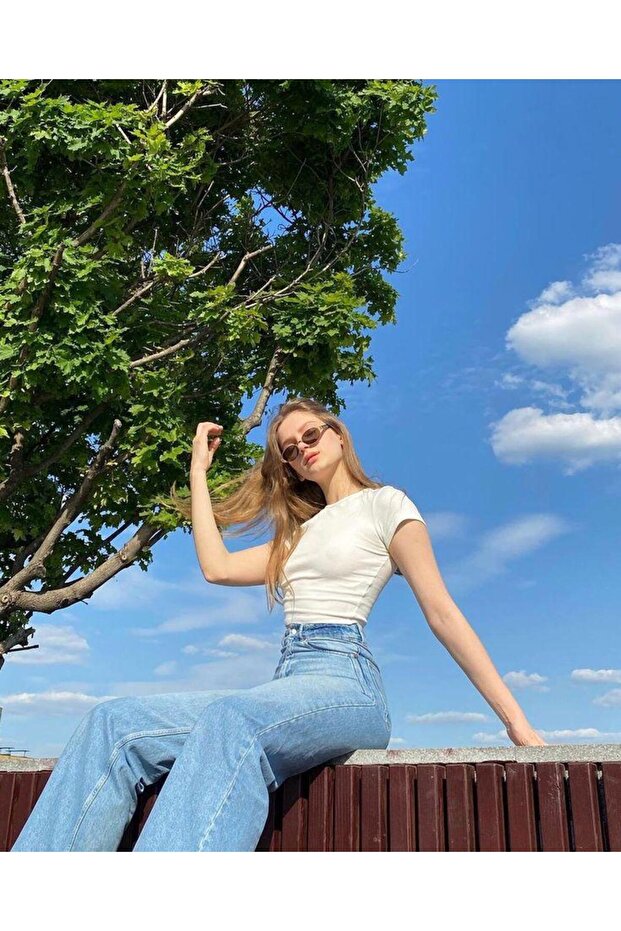 KISA KOLLU BASIC CROP TİŞÖRT BEYAZ - 2