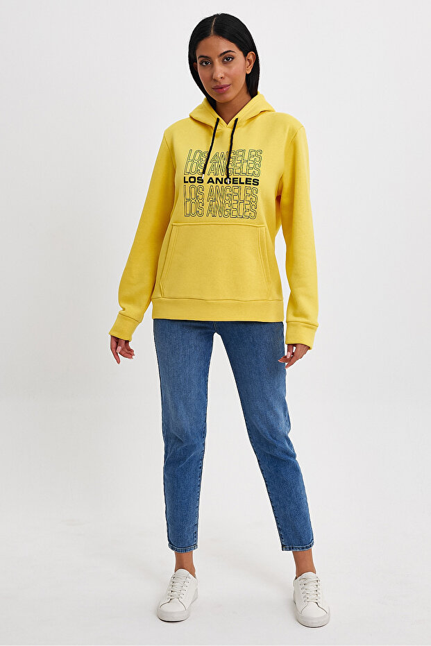 Women's Hooded Comfortable Fit Fleece Inside 3 Thread Los Angeles Printed Sweatshirt Spr24Swk10